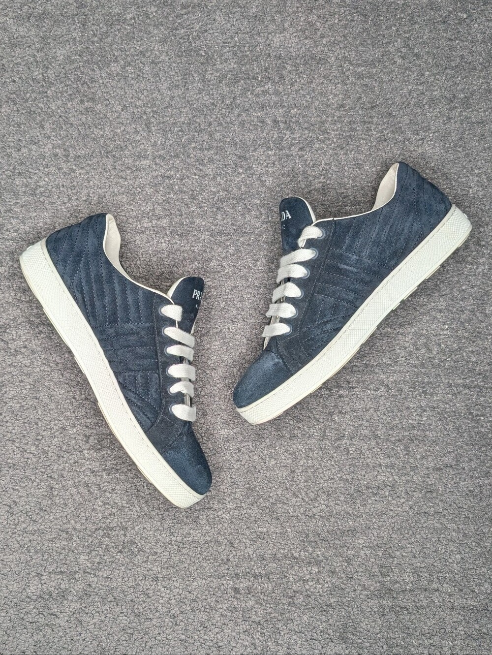 Prada Quilted Suede Lace-Up Sneaker Navy Blue Women's 7 - Picture 7 of 12